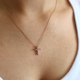 Pink Sapphire Diamond Cross Necklace Pendant in 18K Rose Gold